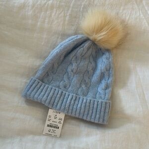 J Crew Factory cable knit pompom beanie